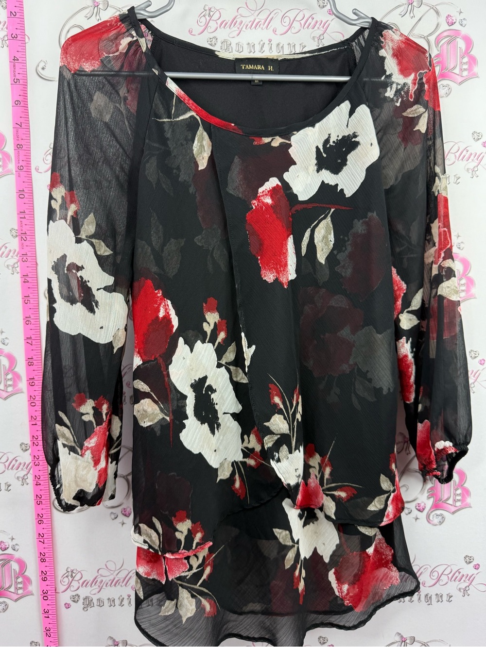 Tamara H shirt blouse Floral Black Red White Blouse